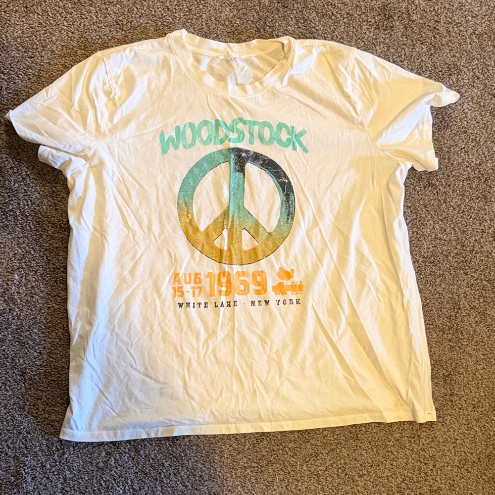 Maurices White Woodstock Graphic Tee with Teal and Orange Print